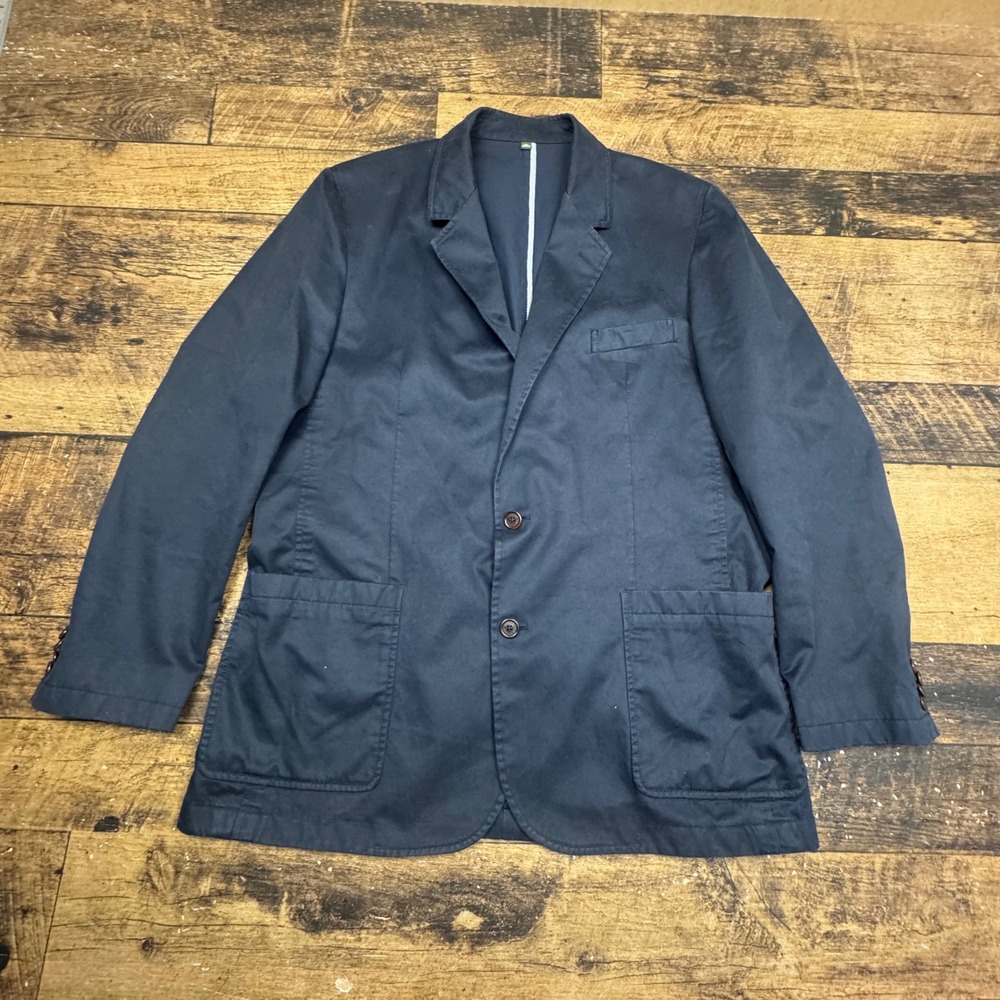 Orvis 44R Navy Blue Cotton Blend Blazer Jacket Mens Made in Portugal